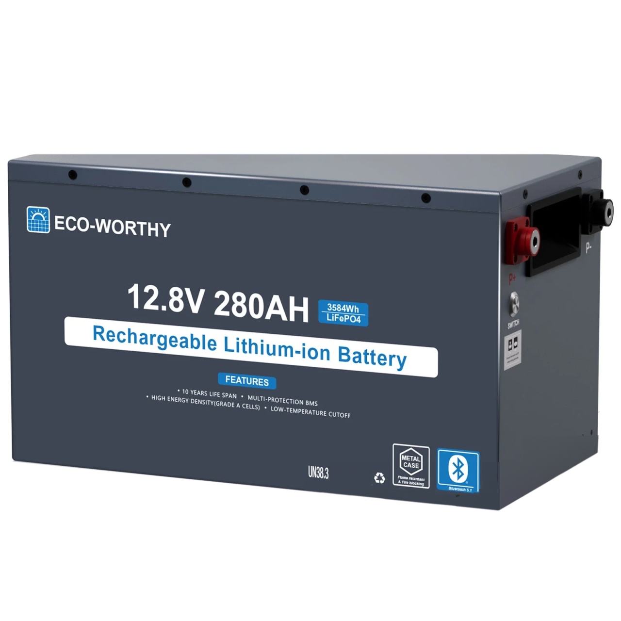 ECO-WORTHY 12V 280Ah Metal-Cased LiFePO4 Battery