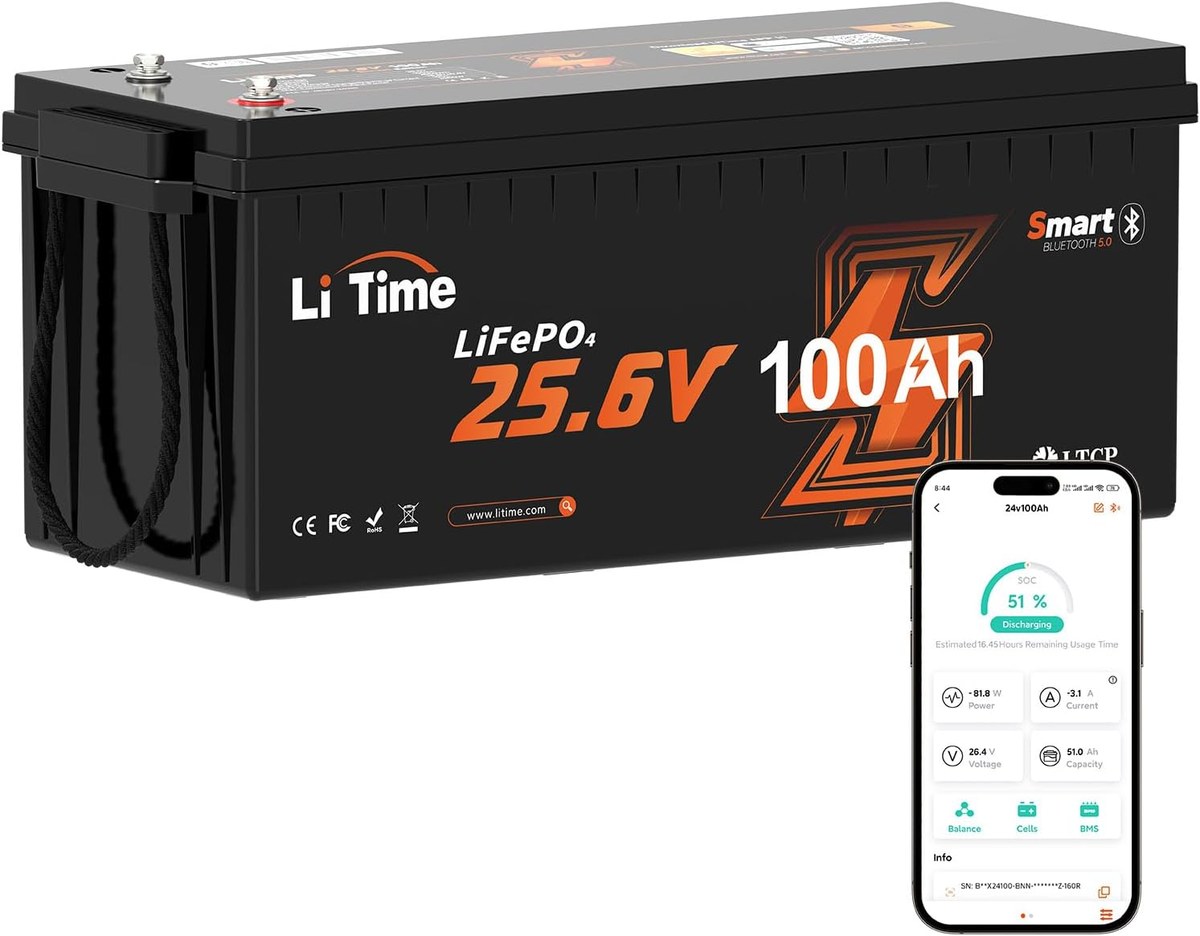 LiTime 24V 100Ah Bluetooth LiFePO4